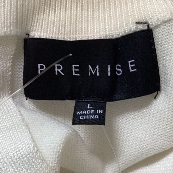 PREMISE SLEEVELESS SWEATER TOP BLOUSE RHINESTONE EMBELLISHED NECK LARGE CREAM - Picture 4 of 8